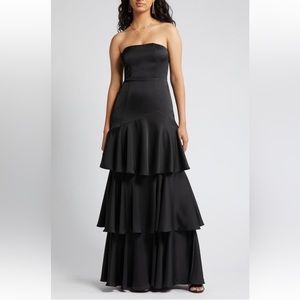 Lulus Blissfully Beautiful Tiered Strapless Satin Gown